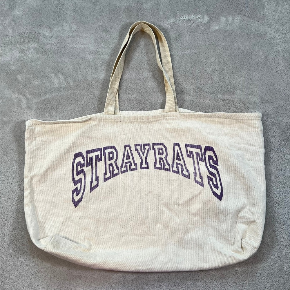 Stray Rats Canvas Tote Bag Cream Purple Collegiate Logo Oversized Handbag
